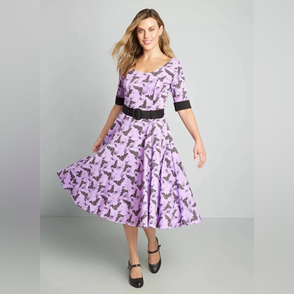 ModCloth Halloween Bats Midi Dress-NO BELT